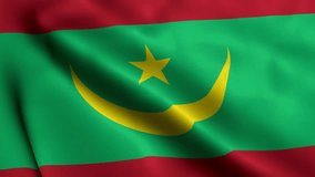 Mauritania Flag. Waving  Fabric Satin Texture Flag of Mauritania 3D illustration. Real Texture Flag of the Islamic Republic of Mauritania 4K Video