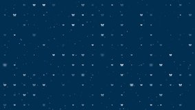 Template animation of evenly spaced bow symbols of different sizes and opacity. Animation of transparency and size. Seamless looped 4k animation on dark blue background with stars