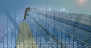 Animation of financial data processing over modern office building. Global business, computing, digital interface and data processing concept digitally generated video. - Powered by Shutterstock - Get 15% off with code: PIKWIZARD15