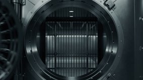 Moving out from Strong Room with Large Bank Vault Door. Metal Round Vault Door is Closing and Locks Itself. - Powered by Shutterstock - Get 15% off with code: PIKWIZARD15