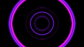 Velvet purple neon circles zooming glowing ring forwarding corridor zoom logo replacement place abstract futuristic hi-tech motion background. Intro circle animation 4k