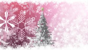 Animation of christmas tree over snow falling on pink background. Christmas, tradition and celebration concept digitally generated video.