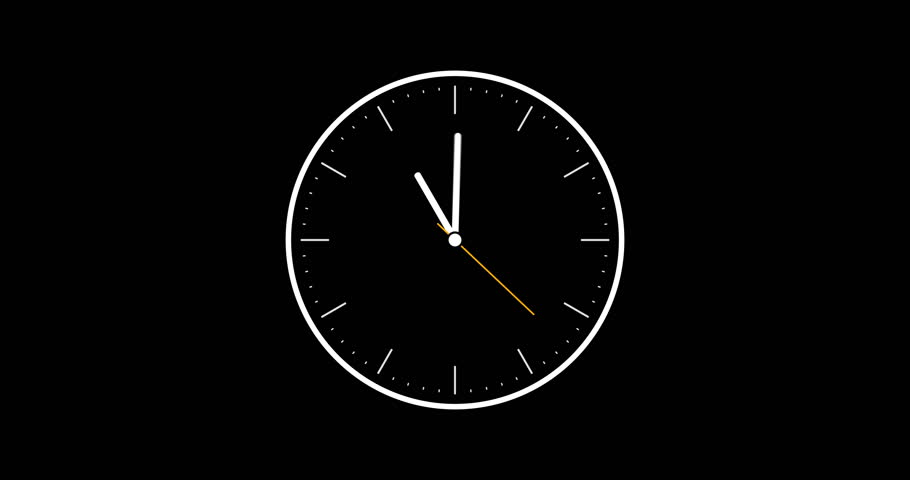 Clock face time lapse on black background with copy space for text. Clock time ticking on a classic Wall Clock. Shadows moving over the Watch. Doomsday clock isolated running. Animation Concept 4K  | Shutterstock HD Video #1110672631