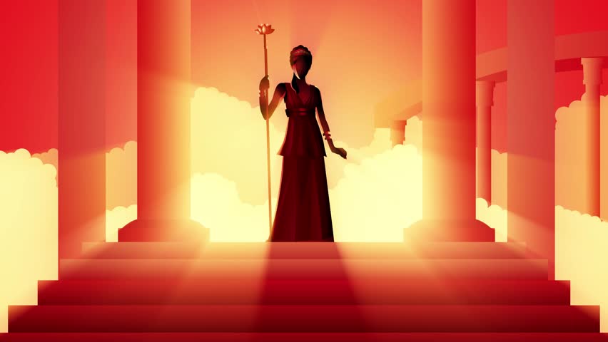 Greek god and goddess motion graphics series, Hera, the wife and one of three sisters of Zeus in the Olympian pantheon of classical Greek Mythology