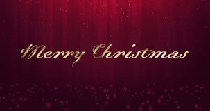 Animation of merry christmas text on red background. Christmas, tradition and celebration concept digitally generated video.
