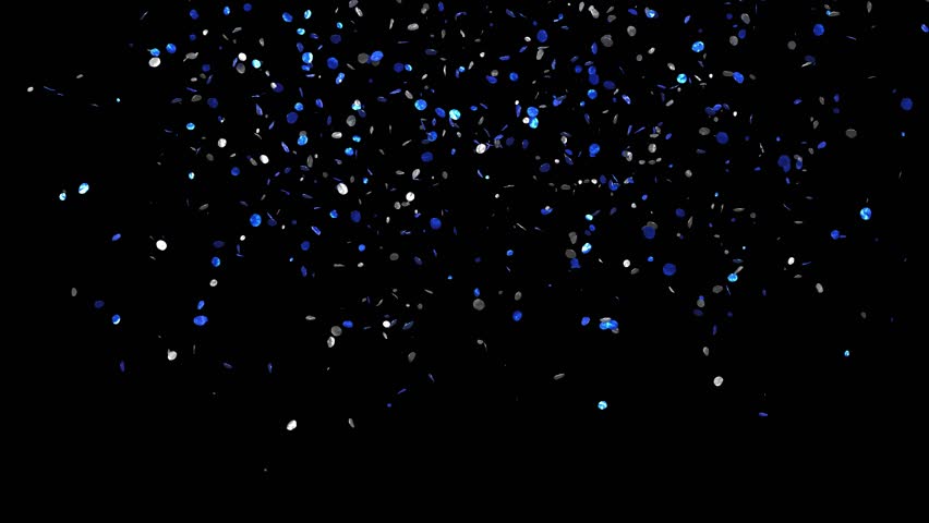 Blue and silver confetti rain launched from a cannon slowly falling - separate alpha channel - 3D rendering 4K 60 pfs