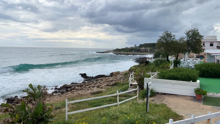 Huge waves on the beach in south Italy