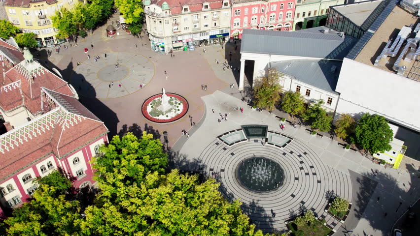 Center square in front of the theater in Subotica. High quality 4k footage