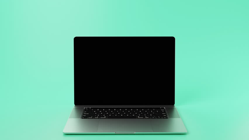 Animation of slim, modern laptop with chromakey and trackingpoints to place content. 3D Laptop Animation for commercials and mockups. Laptop with green backdrop. 3D Illustration | Shutterstock HD Video #1110689701