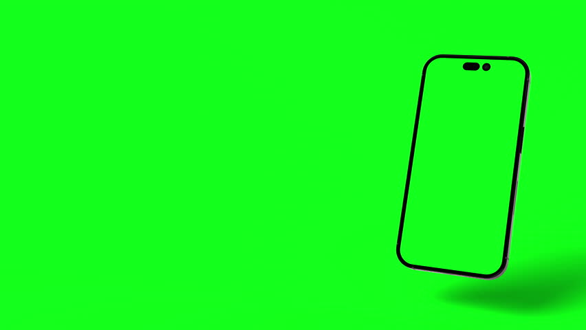 Modern Smartphone hovering with green screen display in front of green background for compositing. 3D Illustration