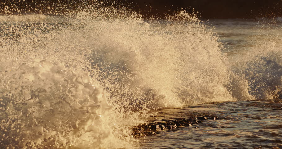 Ocean wave crashing at sunrise, super slow motion, 1000 fps | Shutterstock HD Video #1110694405