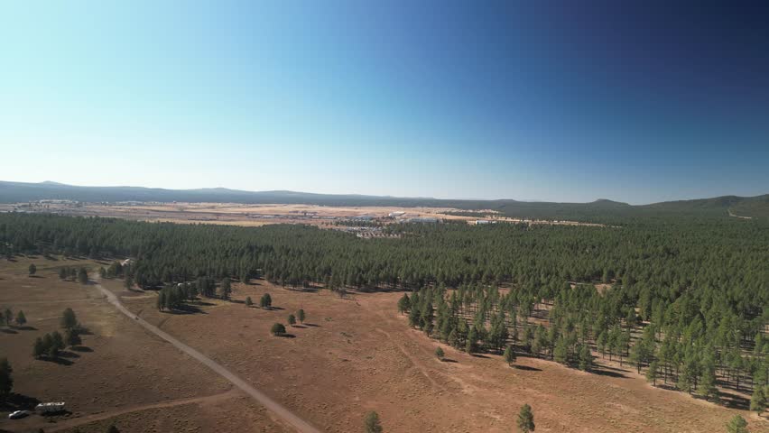Aerial of Coconino National Forest next to I40 in Flagstaff Arizona