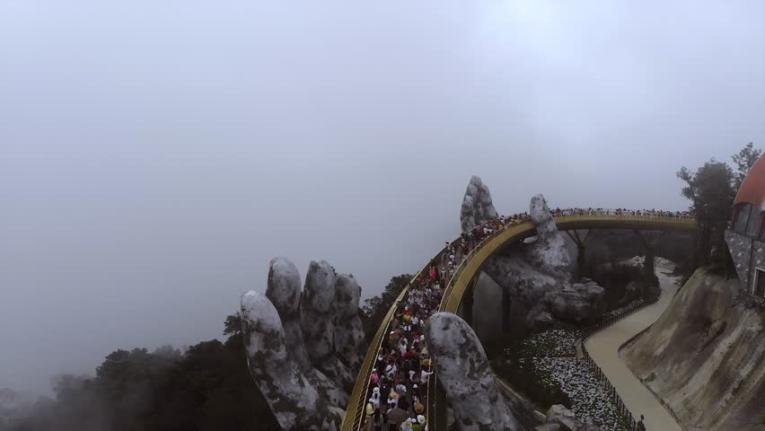 Aerial shot of the Golden Bridge in the city of Danang. Vietnam 
