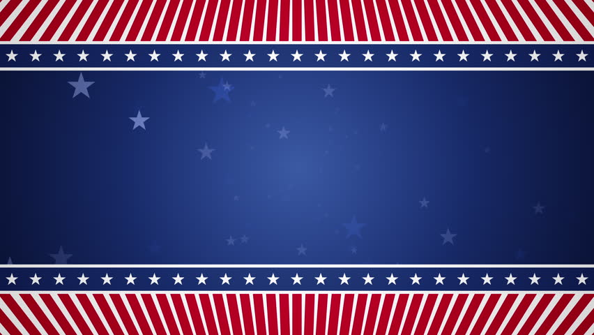 Looped background with white, red, blue stripes and stars associated with the American flag.