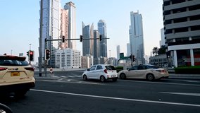 Moring View of Dubai City from Moving Car