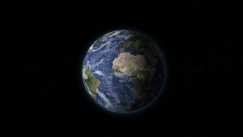 Realistic earth rotating on a dark sky background loop animation 4K