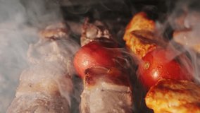 Chicken, meat and liver kebabs are fried on an open grill with charcoal - Powered by Shutterstock - Get 15% off with code: PIKWIZARD15