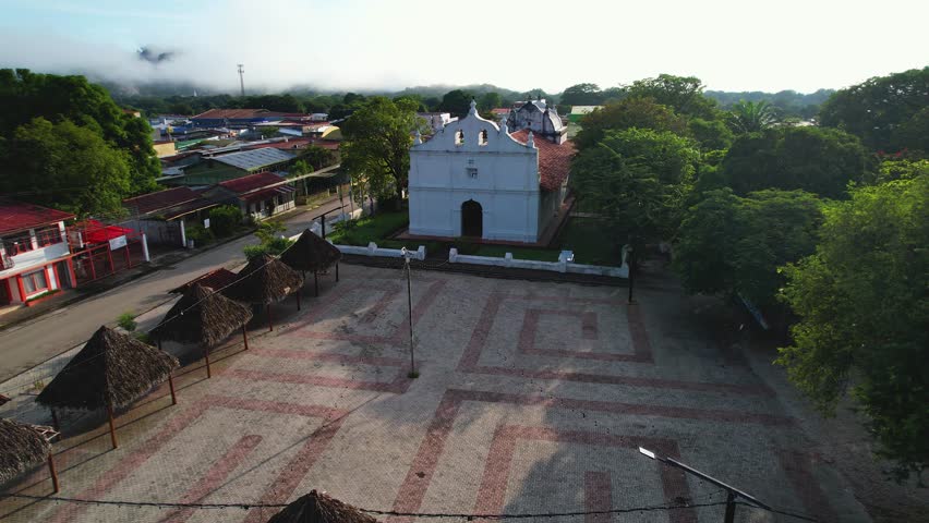Beautiful aerial Footage of the San Blas Church in Nicoya Guanacaste in Costa Rica