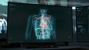 Healthcare Computer Software Starts Examination Of Heart With Scanning Patients Chest. Computer Technology For Heart Examination. X-Ray Computer System. Examination Of Heart For Disease Diagnosis - Powered by Shutterstock - Get 15% off with code: PIKWIZARD15
