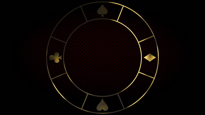 Luxury gold poker chip title border background. Black abstract text banner. Blank vip backdrop with golden frame and poker card suits. Copy space for grand casino royal logo or title text