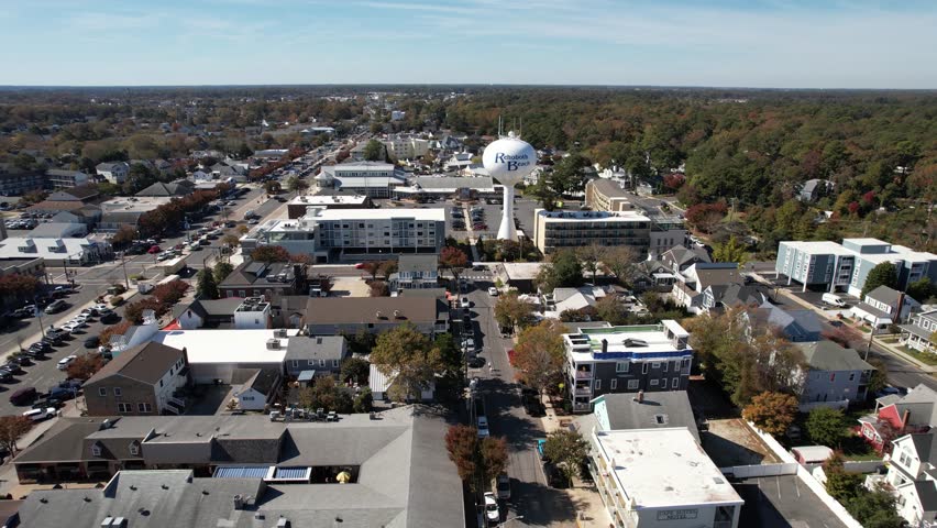 Rehoboth Beach Delaware water tower logo drone autumn sunny day 