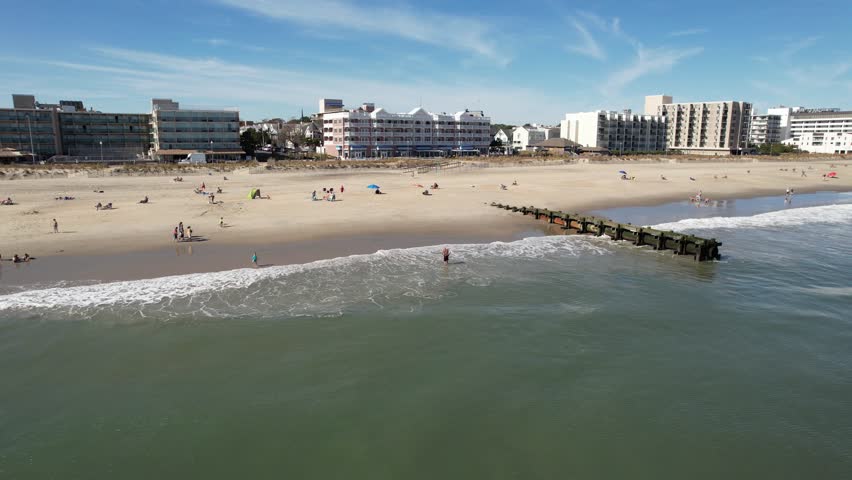 Rehoboth Beach Delaware drone autumn sunny day over ocean 