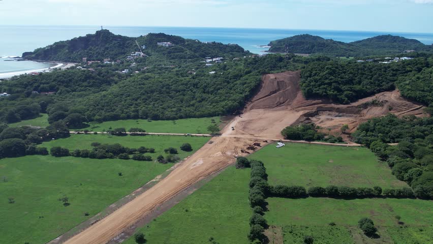 Aerial view of contruction of Costanera Road in Pacific Coast of Nicaragua. San Juan del Sur