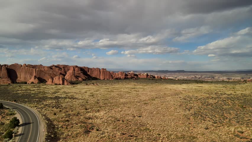 Scenic view of sandstone formation in Arches National Park.
