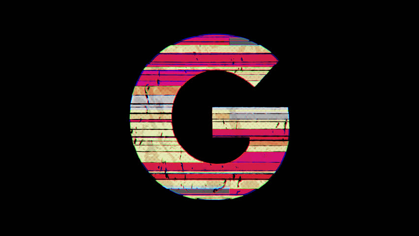 Uppercase Latin Letter G of Multiple Pieces Reveals in Cartoon Glitchy Style. Flat 4K animation a part of 26 clips sequence of full. Transparent background for clips to be easily used in your project.