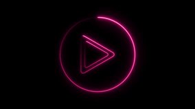 Music play button icon animation in glowing neon circle and pass icon animation.