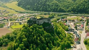 Orava castle - Oravsky Hrad in Oravsky Podzamok in Slovakia. Medieval stronghold on extremely high and steep cliff by the Orava river.