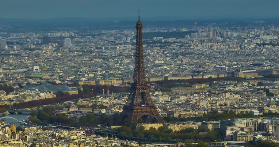 Establishing shot of modern and ancient Paris. A tourist magnet for tourists from all over the world. Drone view of the roofs of French houses and landmarks. Parisian cityscape captured by drone Royalty-Free Stock Footage #1110762329