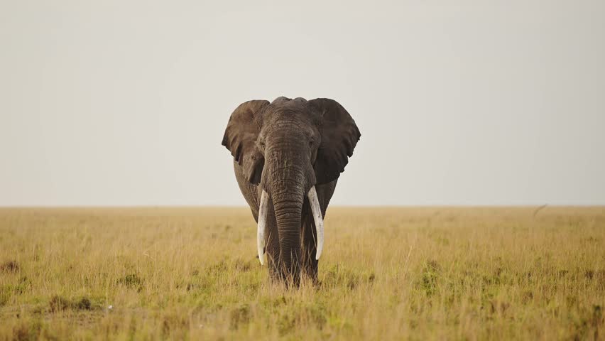 Big five elephant grazing on grasses in Masai Mara savannah plains, African Wildlife in luscious Maasai Mara National Reserve, Kenya, Africa Safari Animals in Masai Mara North Conservancy Royalty-Free Stock Footage #1110767919
