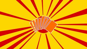 Playing cards symbol on the background of animation from moving rays of the sun. Large orange symbol increases slightly. Seamless looped 4k animation on yellow background