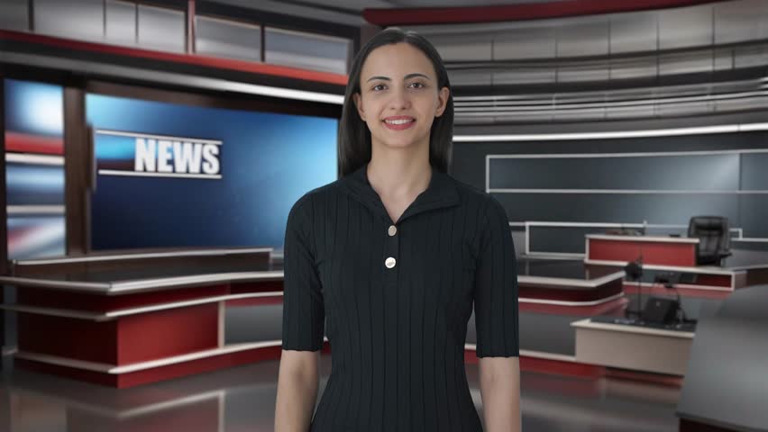 Happy Indian female news anchor saying Hello | Shutterstock HD Video #1110769401