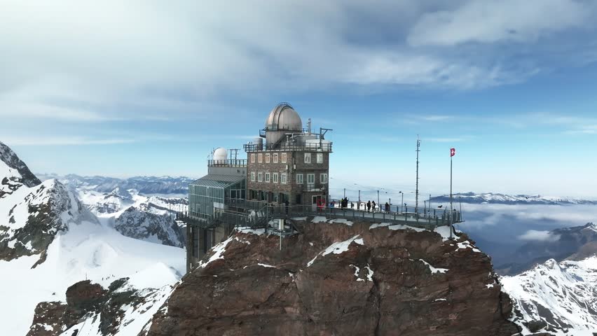 View of the Sphinx Observatory on Jungfraujoch, one of the highest observatories in the world located at the Jungfrau railway station, Bernese Oberland, Switzerland.