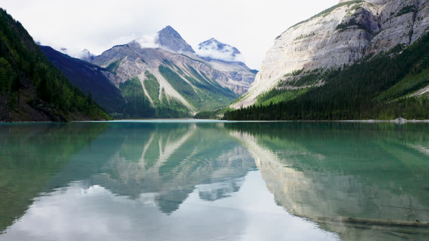 Aerial view of Kinney Lake with Mount Robson reflected. Provincial Park in Canada Rockies 