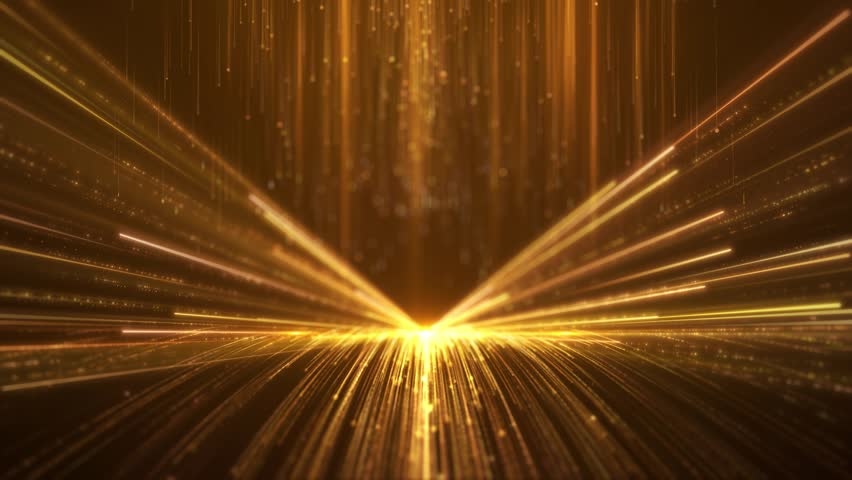Golden particle lines flow is a spectacular motion, luxury golden particle stripes keep falling. Elegant particle rain, gorgeous awards ceremony video, party performance stage screen background.