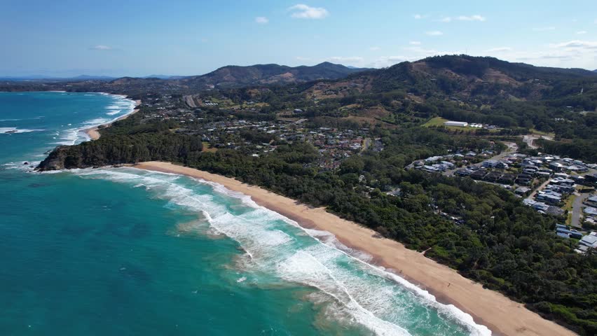 White Bluff Headland And Sapphire Beach In New South Wales, Australia At Daytime - aerial shot