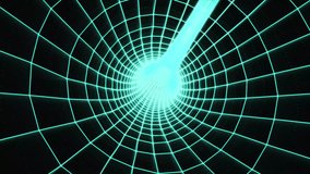 Futuristic background of a 4K 3D looping animation. Abstract glowing blue digital wireframe tunnel background, animation cyber or technology background
