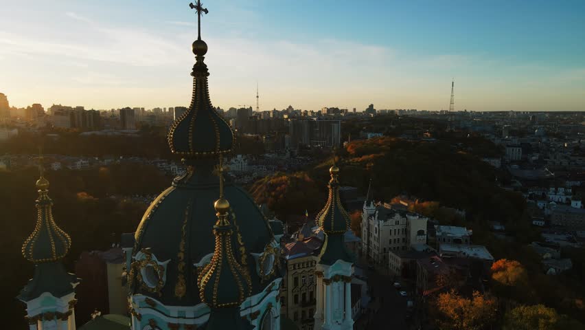Sacred Heights: Aerial Drone Glimpse of St. Andrew's Church in Kyiv Royalty-Free Stock Footage #1110809701