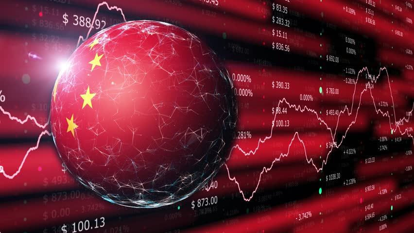 China flag artistic business recession info graphic.	
