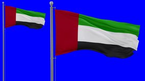 United Arab Emirates looped flag waving in the wind with colored chroma key for easy background remove, cycle seamless loop video
