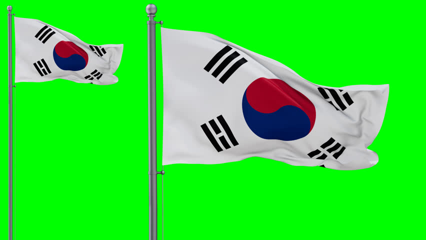 South Korea or Republic of Korea or ROK looped flag waving in the wind with colored chroma key for easy background remove, cycle seamless loop video Royalty-Free Stock Footage #1110813319