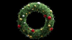 3d Christmas wreath with christmas ornament balls and lights. Looped animation. With an alpha channel. - Powered by Shutterstock - Get 15% off with code: PIKWIZARD15
