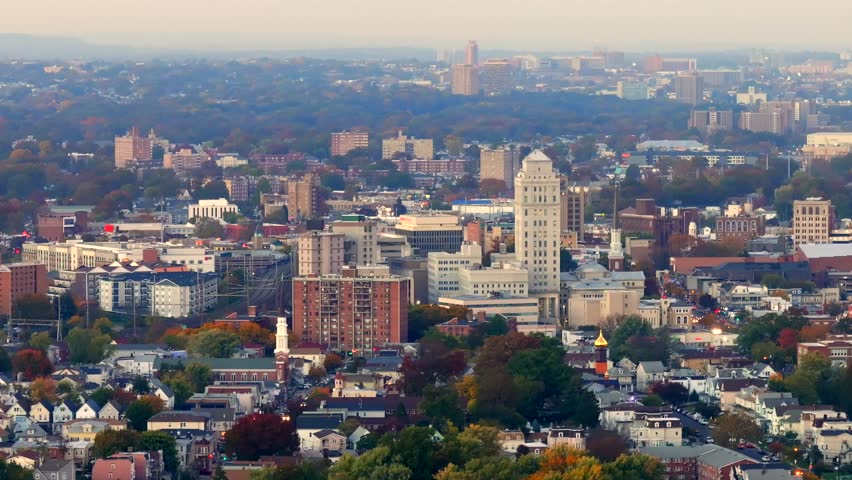 Aerial video Downtown Elizabeth New Jersey USA 2023