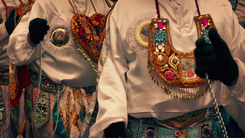 Religious Latin American Festival Performers Walking Past