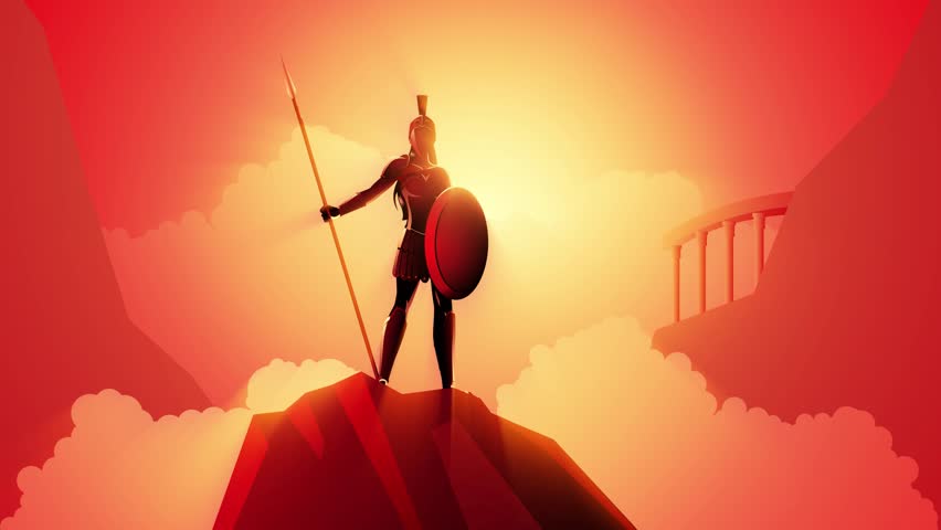 Greek god and goddess motion graphics series, Athena the goddess of wisdom, civilization, warfare, strength, strategy, female arts, crafts, justice and skill Royalty-Free Stock Footage #1110835691