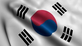 South Korea Flag. Waving  Fabric Satin Texture Flag of South Korea 3D illustration. Real Texture Flag of the Republic of Korea 4K Video