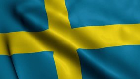 Sweden Flag. Waving  Fabric Satin Texture Flag of Sweden 3D illustration. Real Texture Flag of the Kingdom of Sweden 4K Video